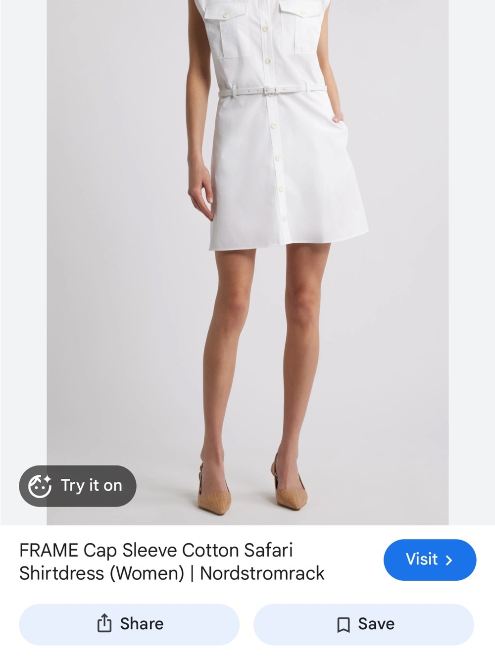 NWT Frame Denim White Cotton Cap-Sleeve Safari Dress